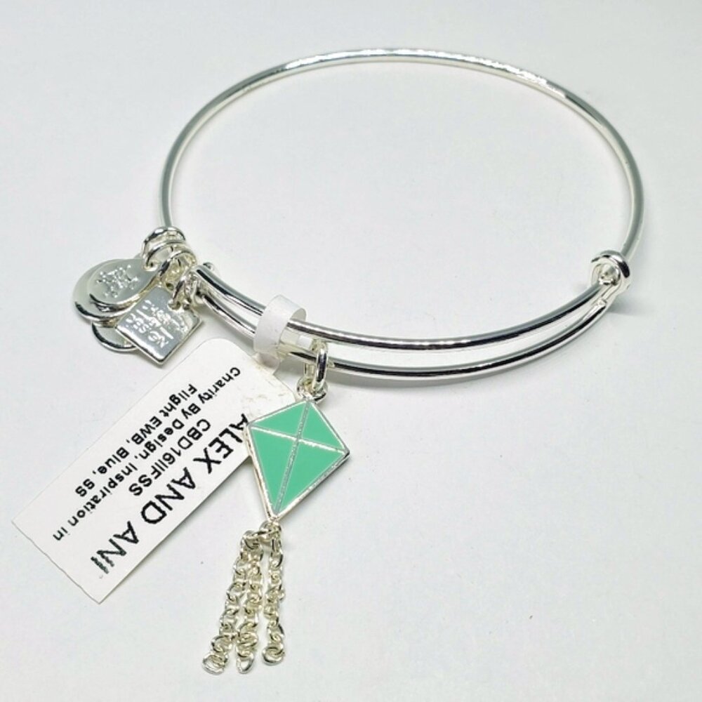 Alex & Ani Bypass Bracelet Inspiration In Flight w/ Green Kite NWT Perfect Cond
